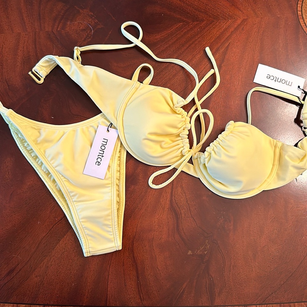 MONTCE yellow Pastel Celeste Bikini. Bottoms Large, Top Medium